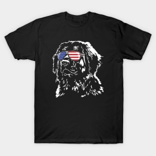 Leonberger American Flag sunglasses patriotic dog T-Shirt